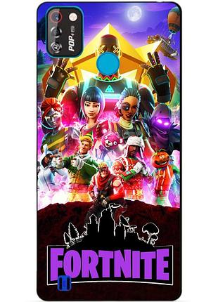 Силиконовый бампер чехол для tecno pop 4 pro с рисунком fortnite