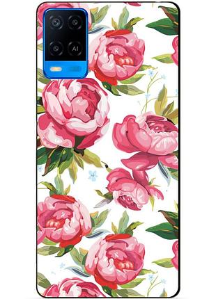 Силиконовый бампер чехол для oppo a54 с рисунком пионы