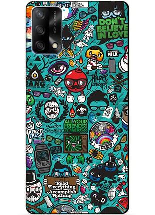 Силиконовый бампер чехол для oppo a74 с рисунком стикеры