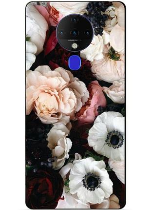 Силиконовый бампер чехол для tecno spark 6 с рисунком белые маки