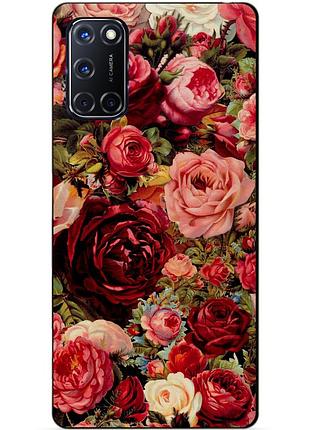 Силиконовый бампер чехол для oppo a52 с рисунком красные розы