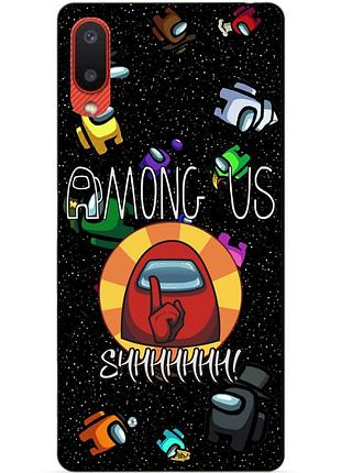 Силиконовый бампер чехол для samsung a02 с рисунком among us