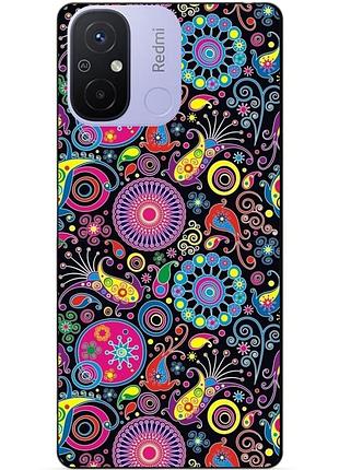 Силиконовый бампер чехол для xiaomi redmi 12c с рисунком восточные узоры