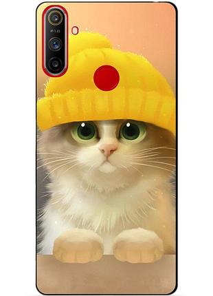 Силіконовий чохол бампер для realme c3 з малюнком котик в шапці