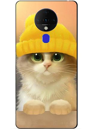 Силиконовый бампер чехол для tecno spark 6 с рисунком котик в шапке