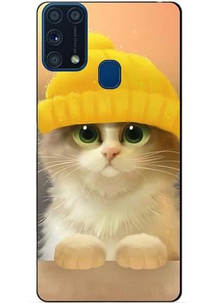 Силиконовый бампер чехол для samsung m31 galaxy m315f с рисунком котик в шапке