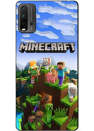 Силиконовый бампер чехол для xiaomi redmi 9t с рисунком minecraft
