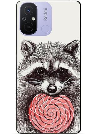 Силиконовый бампер чехол для xiaomi redmi 12c с рисунком енот