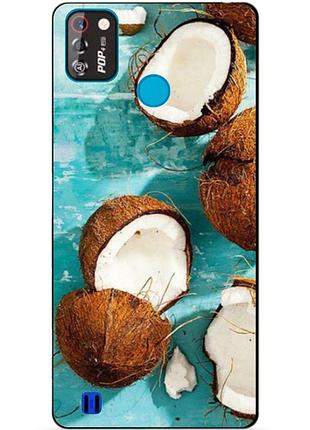 Силиконовый бампер чехол для tecno pop 4 pro с рисунком кокосы