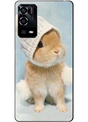 Силиконовый чехол бампер для oppo a55 с рисунком зайчик в шапке
