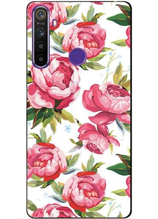 Силиконовый чехол бампер для realme 5 с рисунком пионы