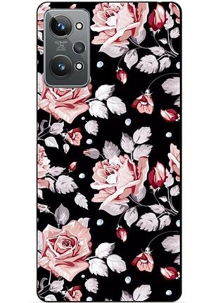 Силиконовый чехол бампер для realme gt2 с рисунком розы цветы
