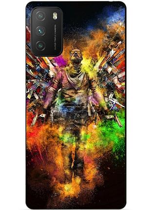Силиконовый бампер чехол для xiaomi poco m3 с рисунком воин