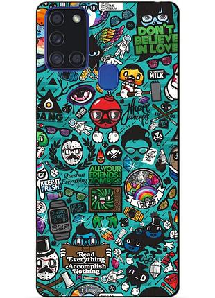 Силиконовый бампер чехол для samsung a21s с рисунком стикеры