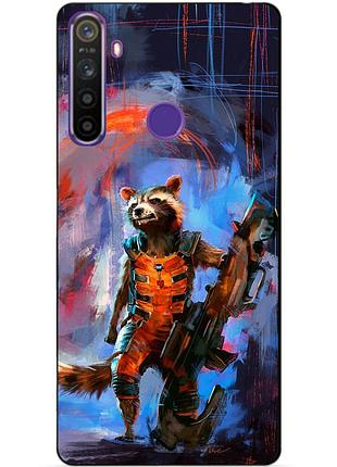Силиконовый чехол бампер для realme 5 с рисунком реактивный енот стражи галактики