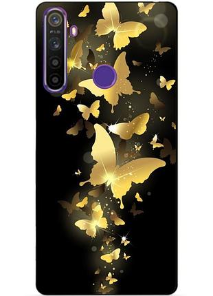 Силиконовый чехол бампер для realme 5 с рисунком золотые бабочки