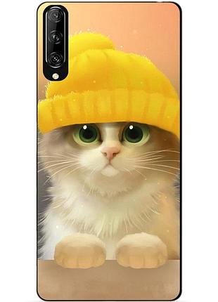 Силіконовий чохол бампер для huawei p smart pro з малюнком котик в шапці