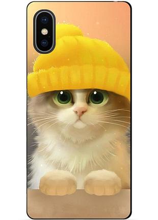 Силиконовый чехол бампер для iphone xs с рисунком котик в шапке