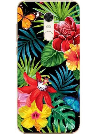 Силиконовый бампер для xiaomi redmi 5 с рисунком райские цветы