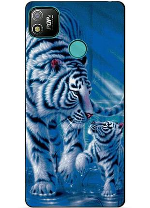 Силиконовый бампер чехол для tecno pop 4 с рисунком тигры