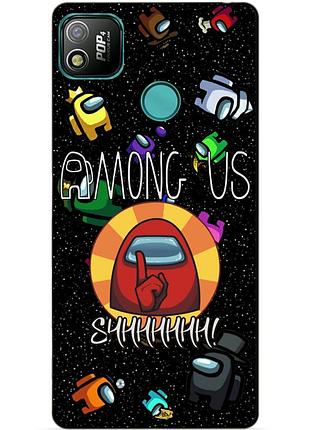 Силиконовый бампер чехол для tecno pop 4 с рисунком among us