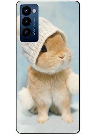 Силиконовый бампер чехол для tecno camon 18p с картинкой зайчик в шапке