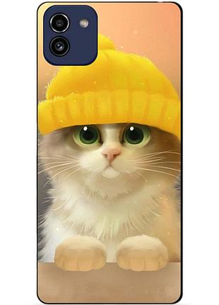 Силіконовий бампер чохол для samsung a03 з малюнком котик у шапці
