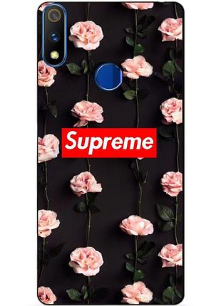 Силіконовий чохол бампер для realme 3 pro з малюнком supreme на трояндах