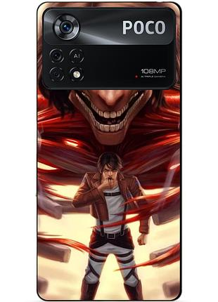 Силиконовый бампер чехол для xiaomi poco x4 pro 5g с рисунком attack on titan