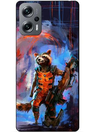 Силиконовый бампер чехол для xiaomi poco x4 gt с рисунком реактивный енот стражи галактики