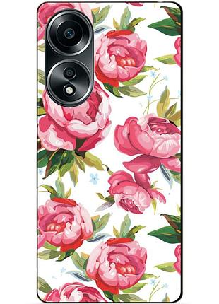 Силиконовый бампер чехол для oppo a58 с рисунком пионы цветы