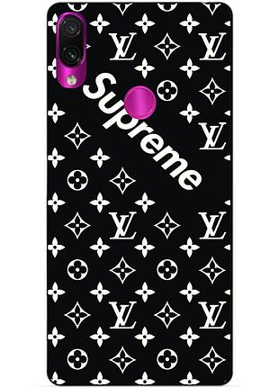 Силиконовый чехол для xiaomi redmi 7 с рисунком supreme lv на черном фоне