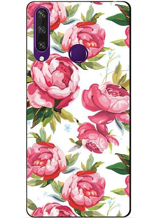 Силиконовый чехол бампер для huawei y6p с рисунком пионы
