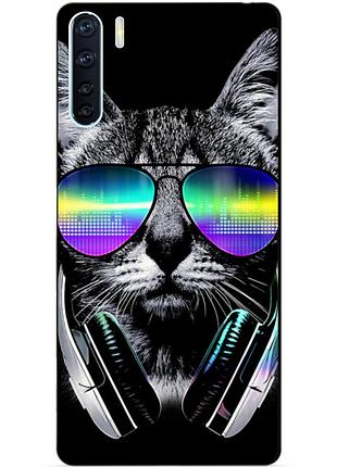 Силіконовий бампер чохол для oppo a91 з малюнком музичний кіт