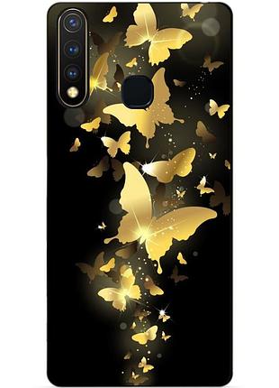 Силиконовый бампер чехол для vivo y19 с рисунком золотые бабочки