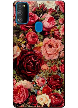 Силіконовий бампер чохол для samsung m21 galaxy m215f з малюнком червоні троянди