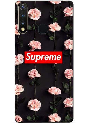 Силиконовый бампер чехол для vivo y19 с рисунком supreme на розах