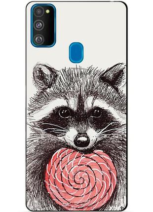 Силиконовый бампер чехол для samsung m21 galaxy m215f с рисунком енот