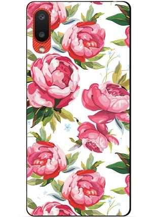 Силиконовый бампер чехол для samsung a02 galaxy a022 с рисунком пионы