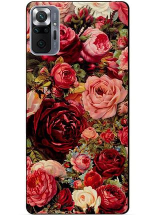 Силиконовый бампер чехол для xiaomi redmi note 10 pro с рисунком красные розы