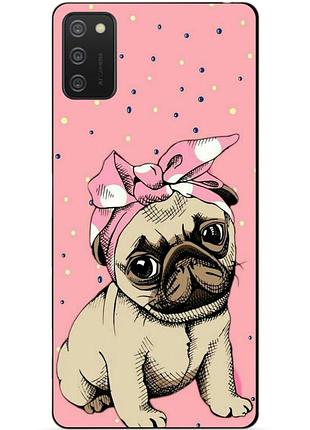 Силиконовый бампер чехол для samsung a02s с рисунком мопс