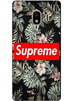Силиконовый бампер чехол для samsung j4 galaxy j400 с рисунком supreme на листьях