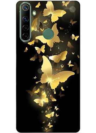 Силиконовый чехол бампер для realme 6i с рисунком золотые бабочки