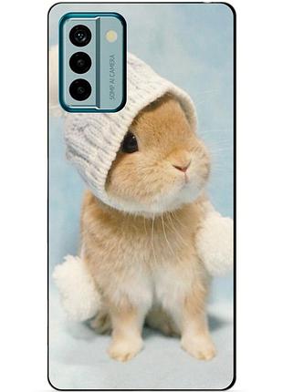 Силиконовый чехол бампер для nokia g22 с рисунком зайчик в шапке