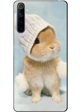 Силиконовый чехол бампер для realme 6 с рисунком зайчик в шапке