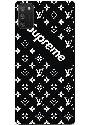 Силиконовый бампер чехол для samsung a02s с рисунком supreme lv