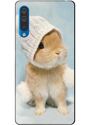 Силиконовый бампер чехол для samsung a50 2019 galaxy a505f с рисунком зайка в шапке