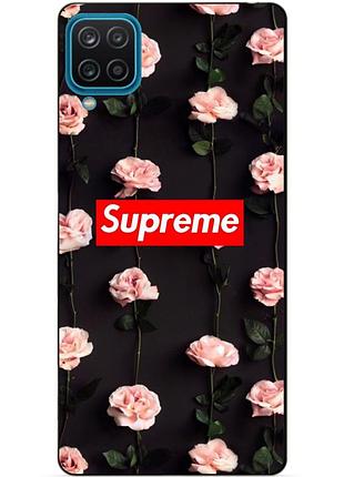 Силіконовий бампер чохол для samsung a12 з малюнком supreme на трояндах