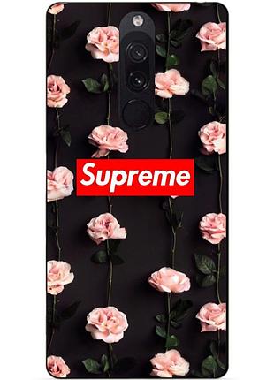 Силиконовый бампер чехол для xiaomi redmi 8 с рисунком supreme на розах