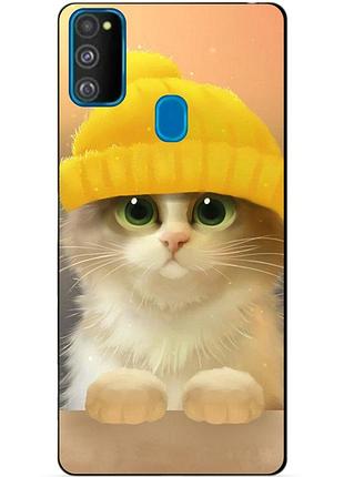 Силіконовий бампер чохол для samsung m21 galaxy m215f з малюнком котик в шапці